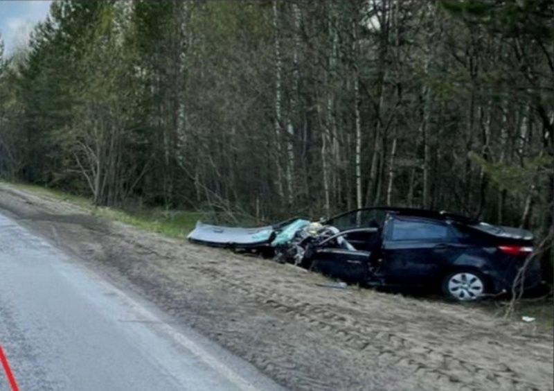 Под Петрозаводском легковой автомобиль смяло и отбросило в кювет после столкновения с грузовиком