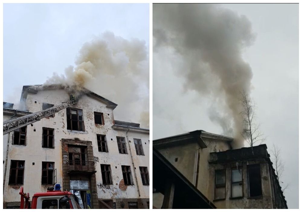 В городе Сортавала горит бывшее здание детского санатория