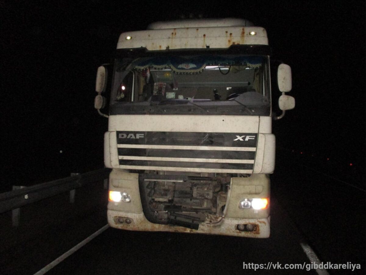 На трассе «Кола» в Карелии грузовик насмерть сбил человека