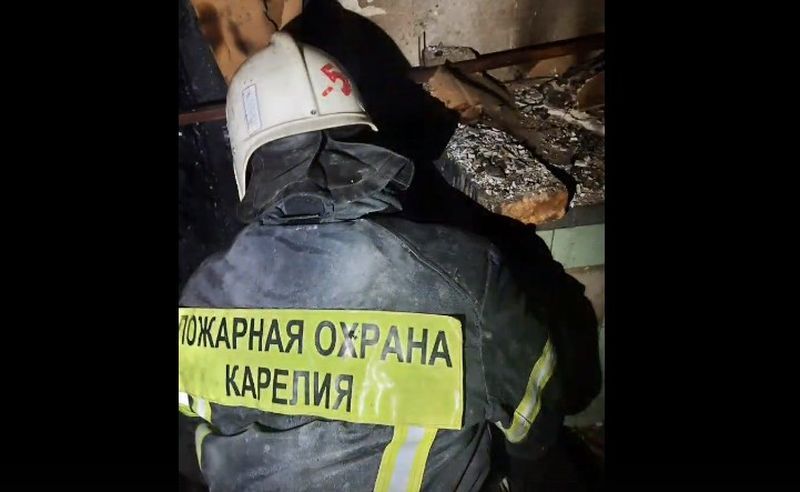 Пожарные вывели женщину и ребенка из горящей квартиры в Пудоже