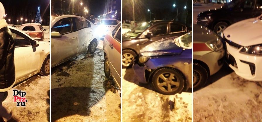 Молодая женщина-водитель врезалась в четыре автомобиля во дворе на Древлянке