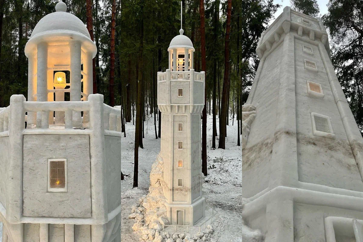 Скульптор-любитель построил 9-метровый снежный маяк
