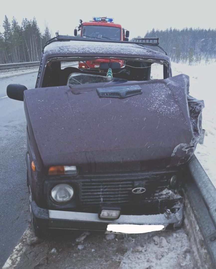 На федеральной трассе в Карелии автомобиль ВАЗ столкнулся с грузовиком