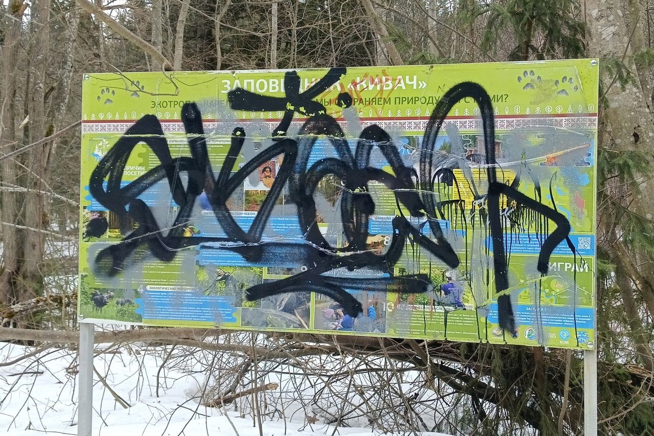 Вандалы изуродовали информационные щиты на Кургане в Петрозаводске