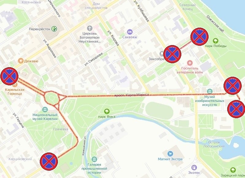 В праздничные дни в центре Петрозаводска изменится схема движения транспорта