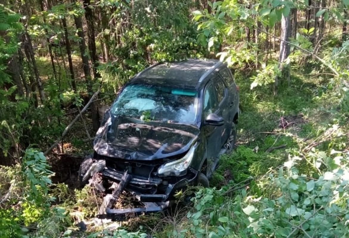 В Карелии автомобиль съехал в кювет и повредил опору связи