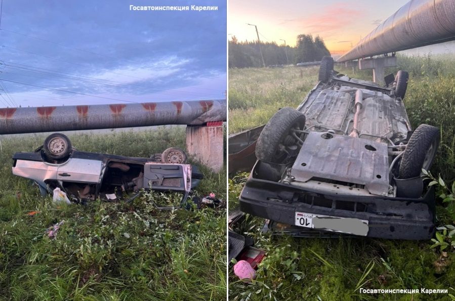 В Костомукше пьяный водитель попытался скрыться от полиции и перевернулся в кювете