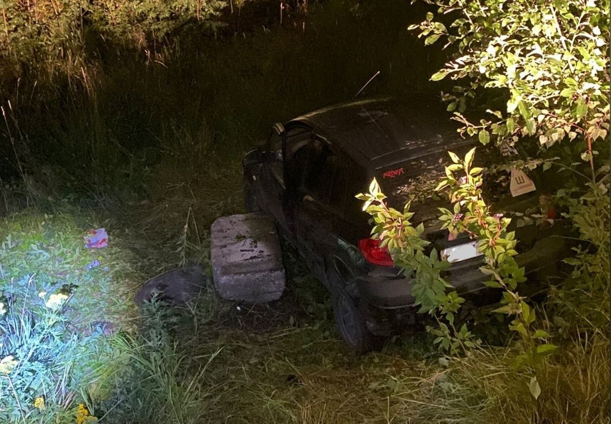 В Петрозаводске автомобиль под управлением пьяного водителя вылетел в овраг