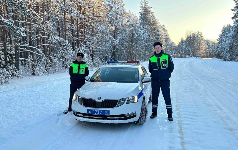 В Карелии дорожные полицейские не дали замерзнуть женщине-водителю с детьми