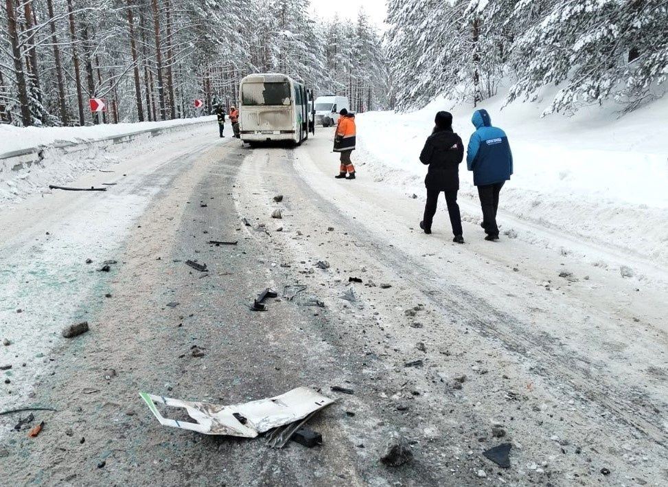 Автобус с 27 детьми столкнулся с грузовиком на трассе в Карелии