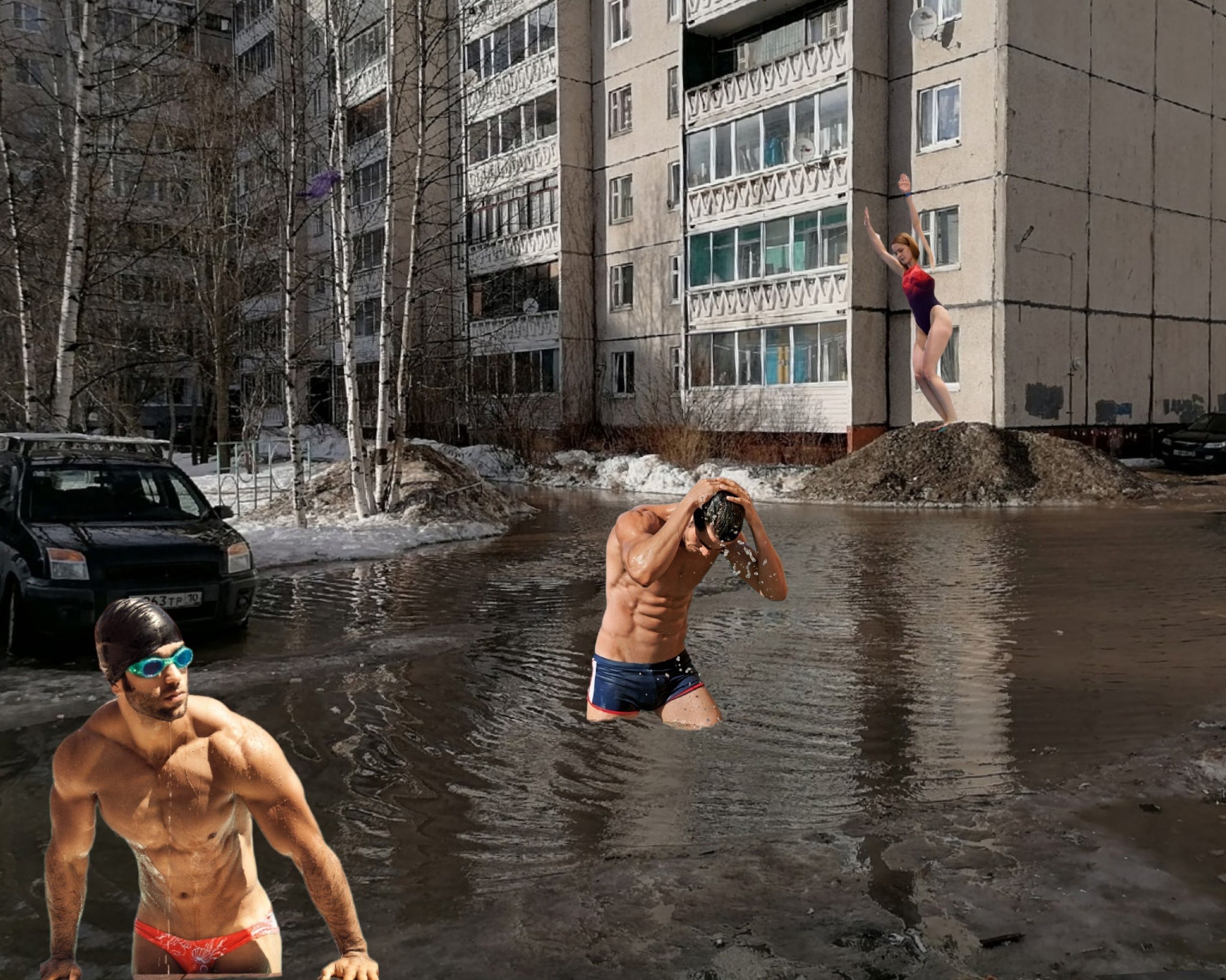 Шуточную коллекцию коллажей на тему луж и сугробов в Петрозаводске собрал известный фотограф