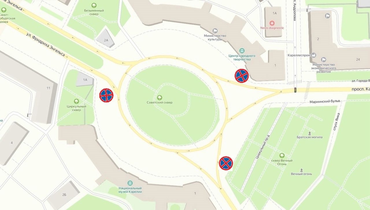 На площади Ленина в Петрозаводске временно запретят остановку и стоянку транспорта