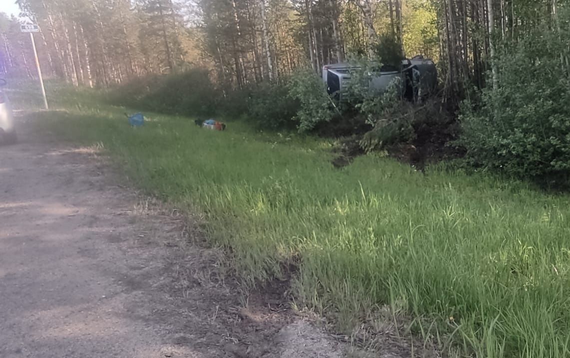 В Карелии два автомобиля опрокинулись в кювете