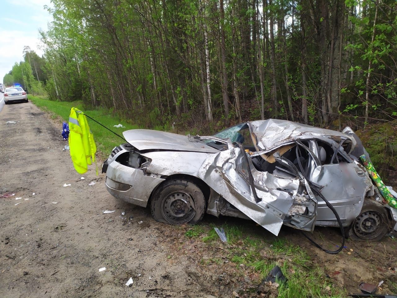 В сильный дождь автомобиль вылетел в кювет на трассе в Карелии