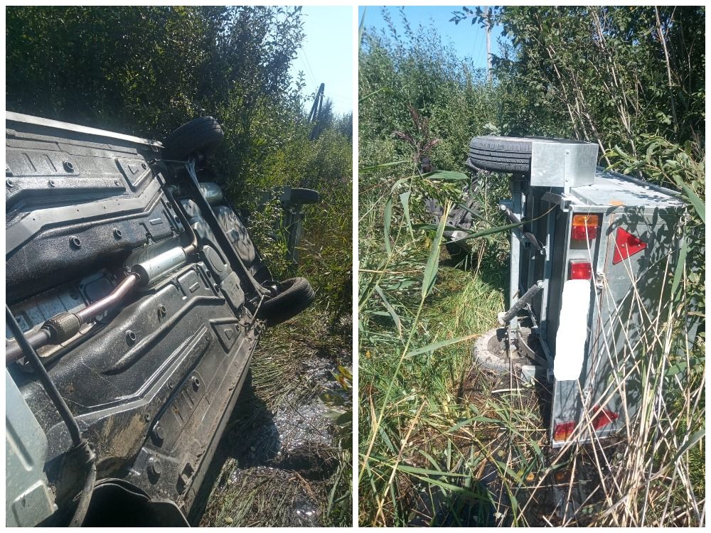 На трассе в Карелии перевернулся автомобиль с прицепом