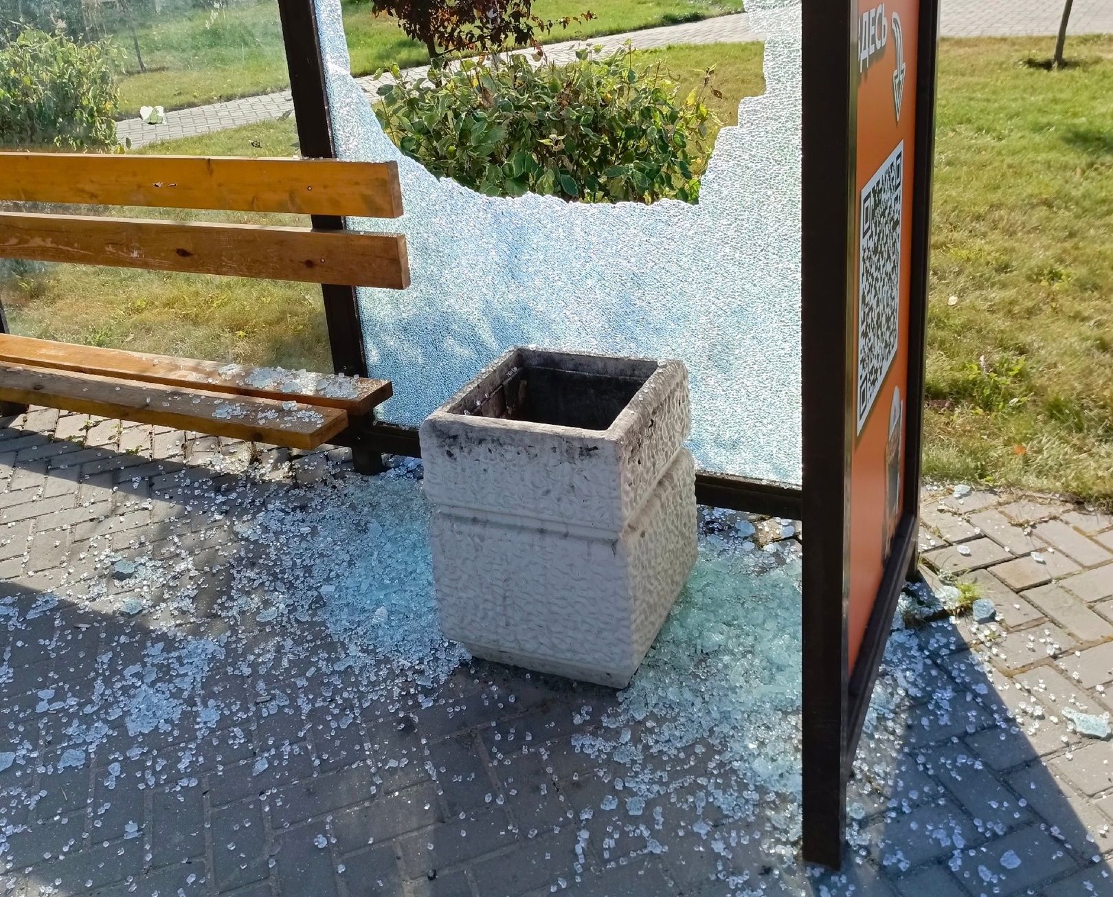 Выстрелили из машины? В Петрозаводске неизвестные разбили стекло на остановке