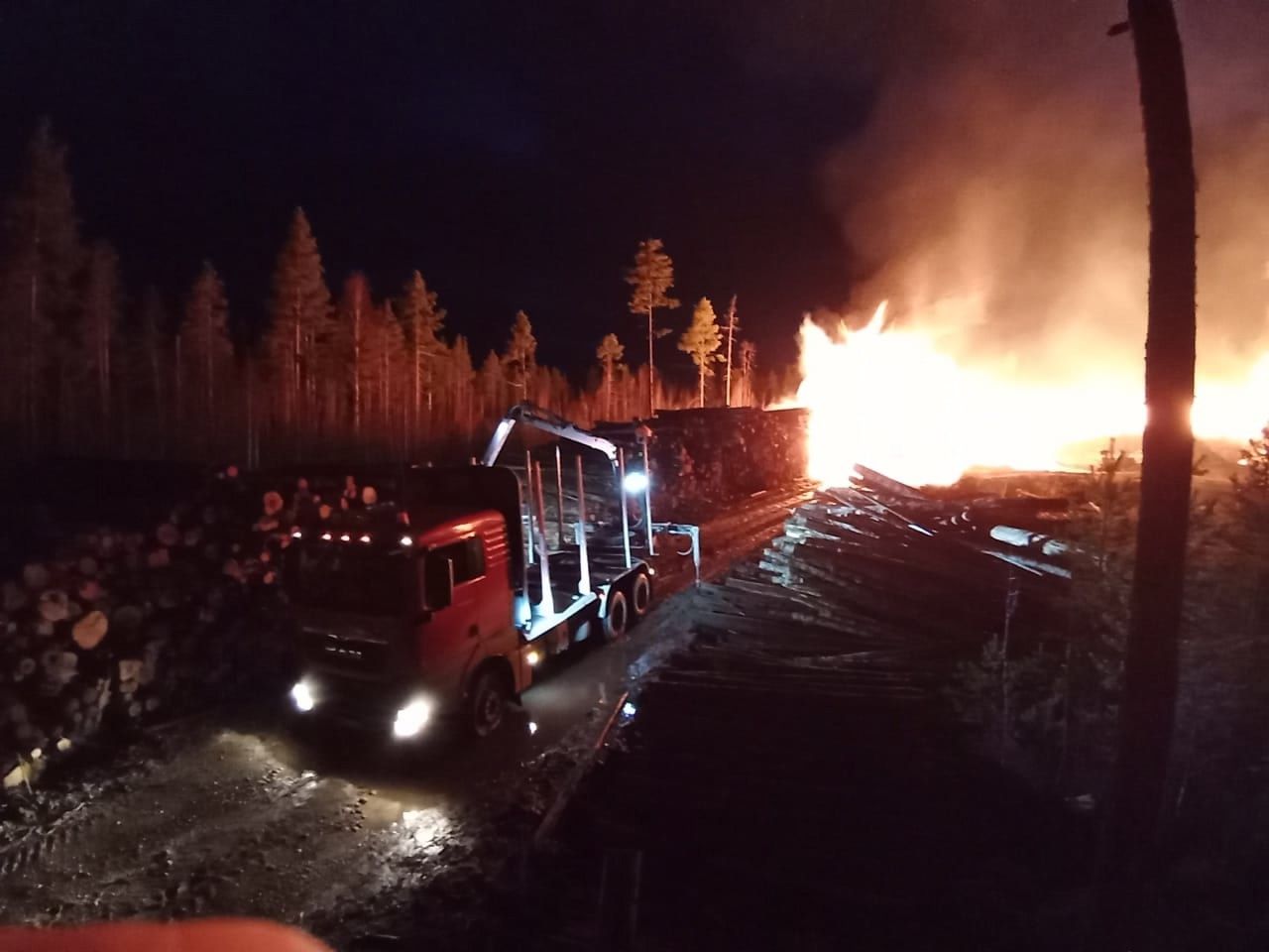 Серьезный пожар произошел на лесозаготовительном предприятии в Карелии