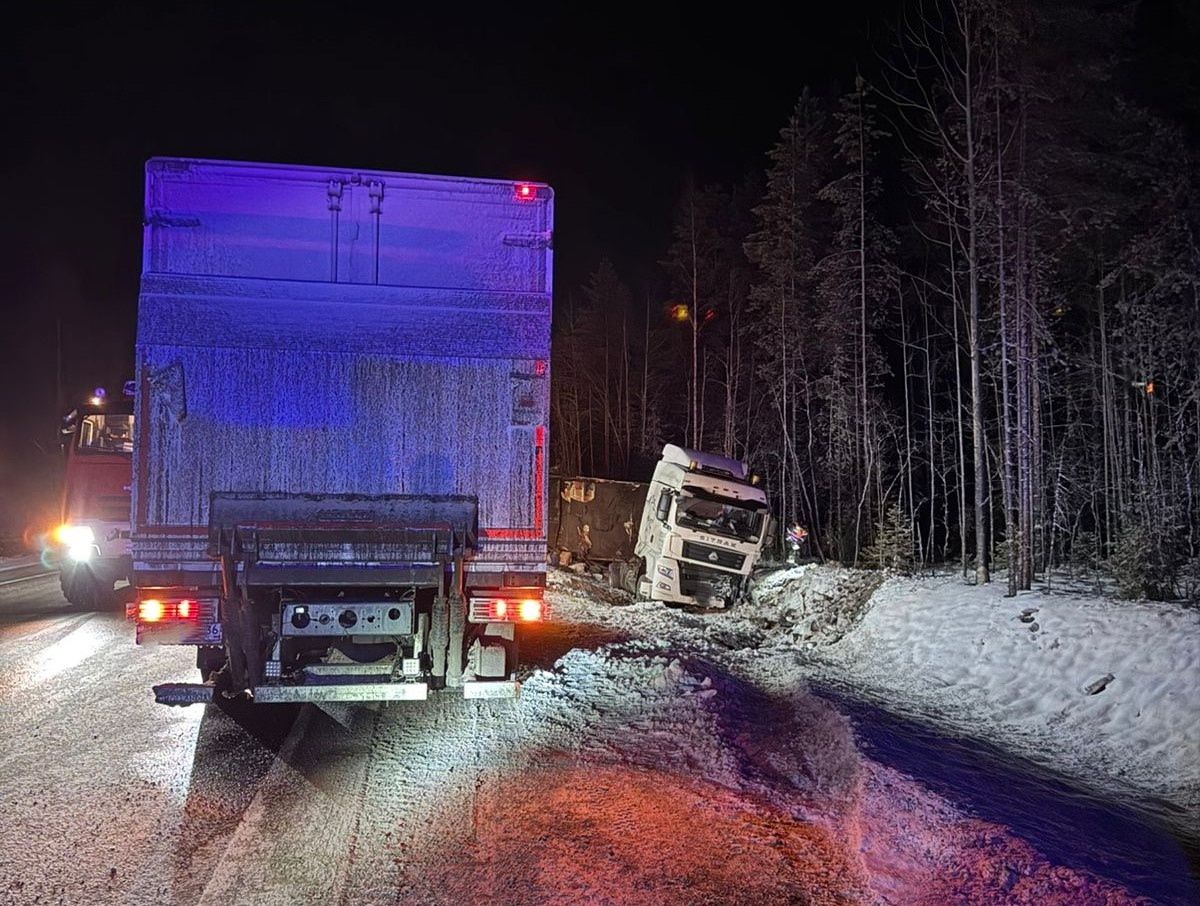 На трассе «Кола» в Карелии столкнулись тягач и рефрижератор