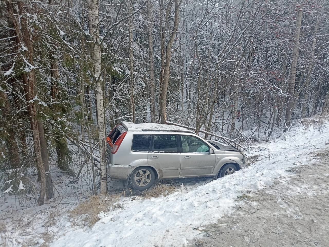Уходя от столкновения, женщины-водители оказались в кювете под Петрозаводском