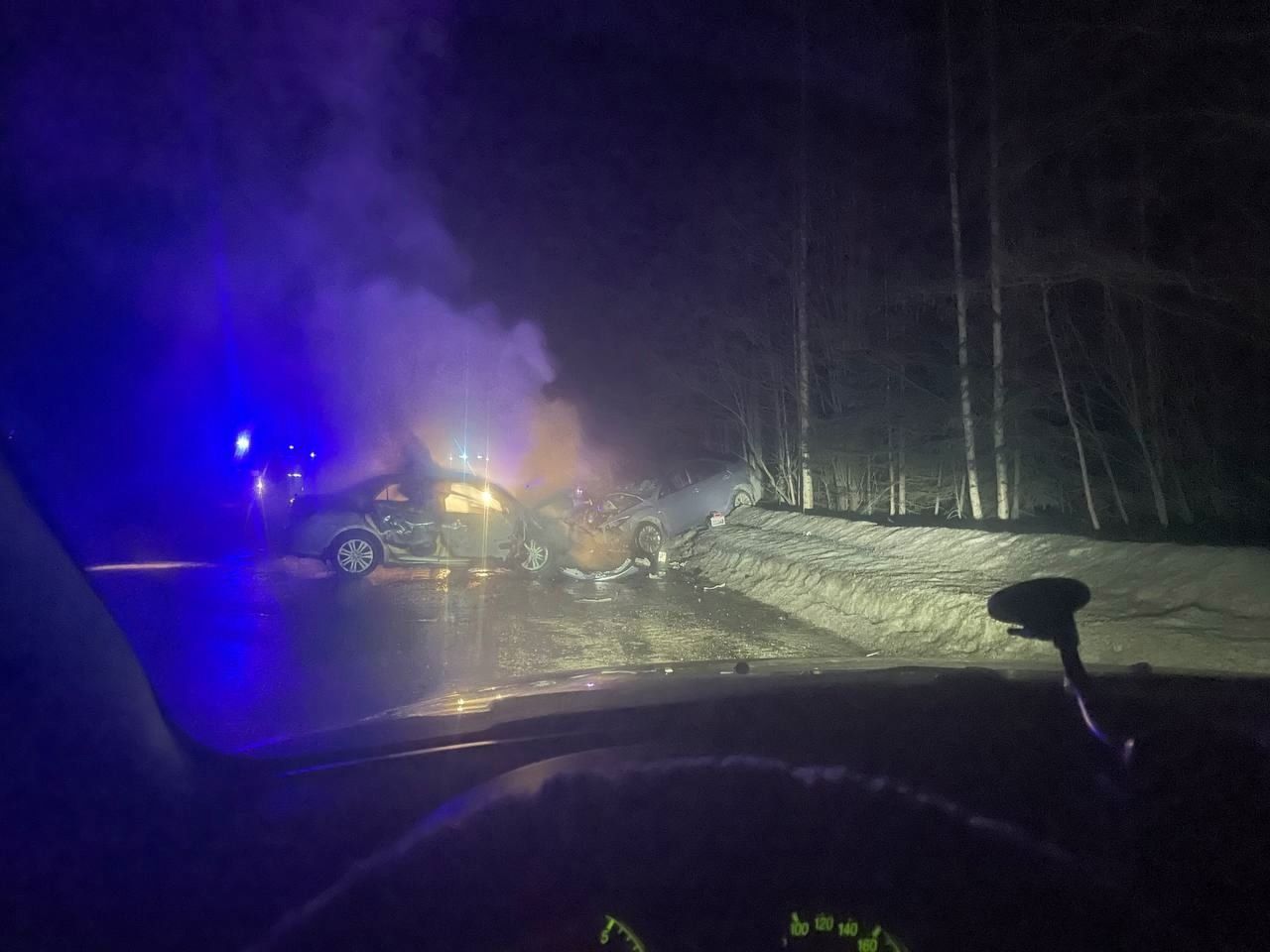 Под Петрозаводском автомобиль сгорел после ДТП