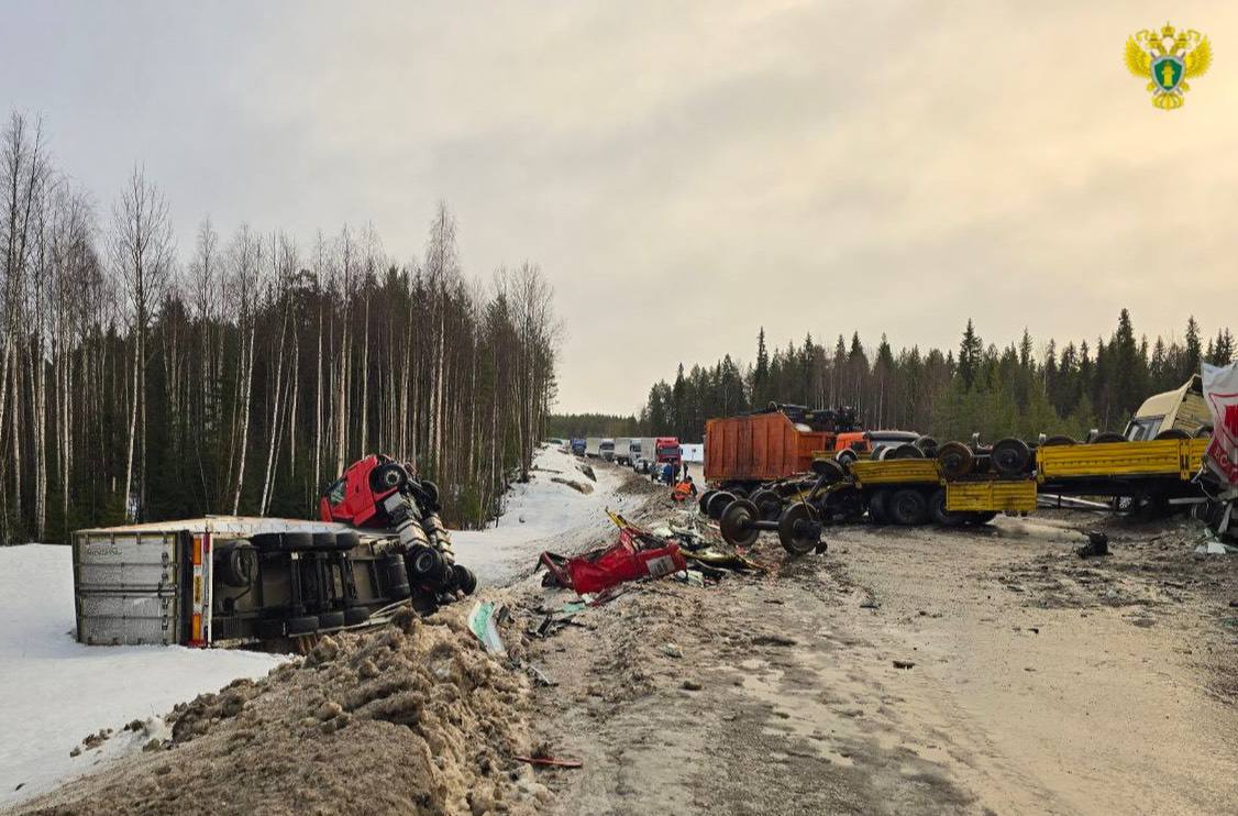 Появились фотографии и видео с места группового ДТП в Лоухском районе