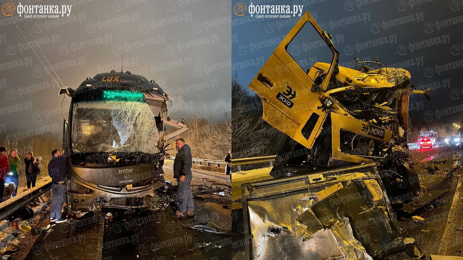 Двое погибших и много травмированных после столкновения автобуса и снегоуборочной машины в Ленобласти