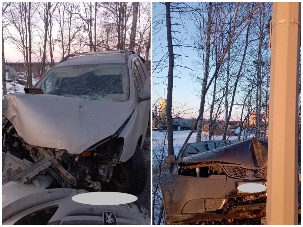 Две иномарки с разницей в несколько минут врезались в столбы на выезде из Петрозаводска