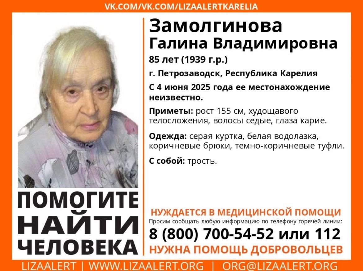 Пожилая женщина бесследно пропала в Петрозаводске