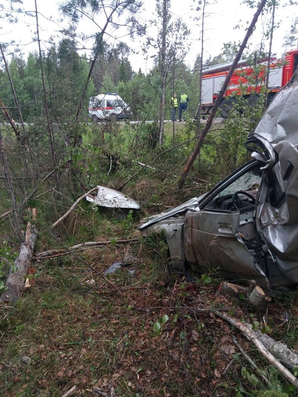 Страшное ДТП на севере Карелии: водителя вырезали из легковушки, которая снесла деревья и превратилась в груду металла