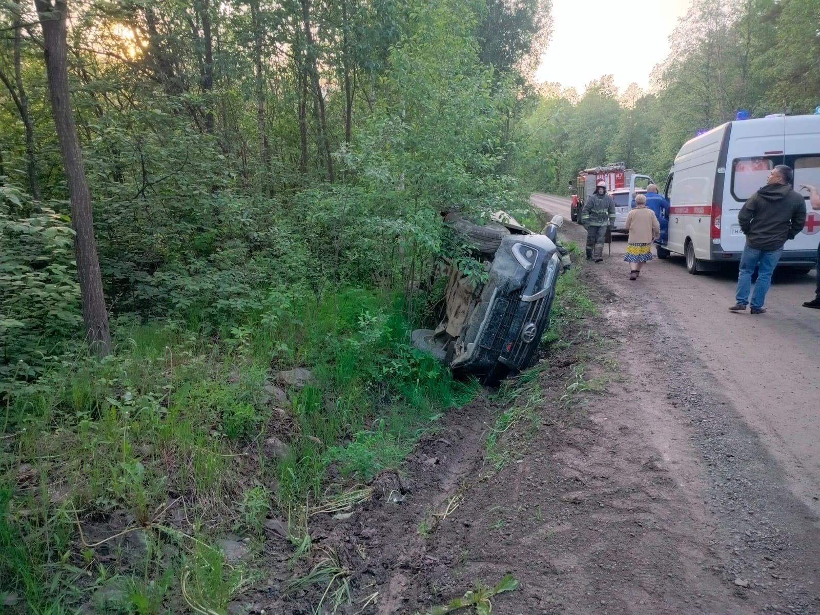 Пострадавшего в ДТП передали медикам: слетевший с дороги японский кроссовер залег в кювете