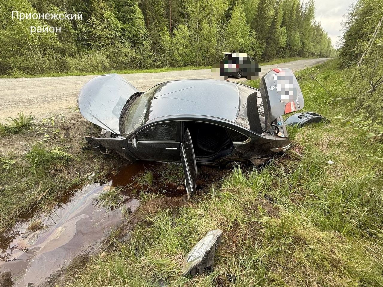 Занос жестко отправил японскую иномарку в кювет на дороге в Прионежье