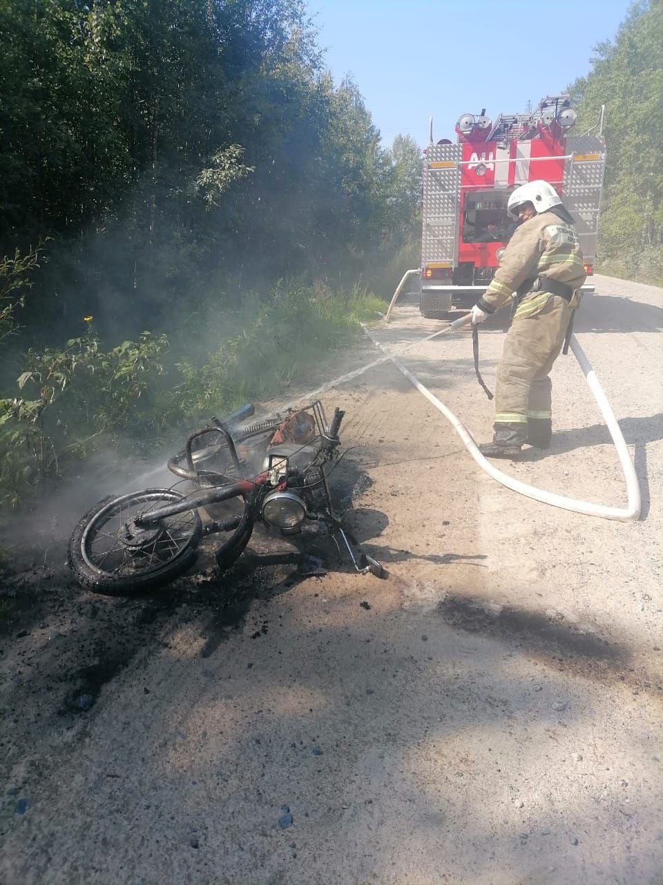 Водитель бросил полыхавшего железного коня на дороге в Беломорском округе