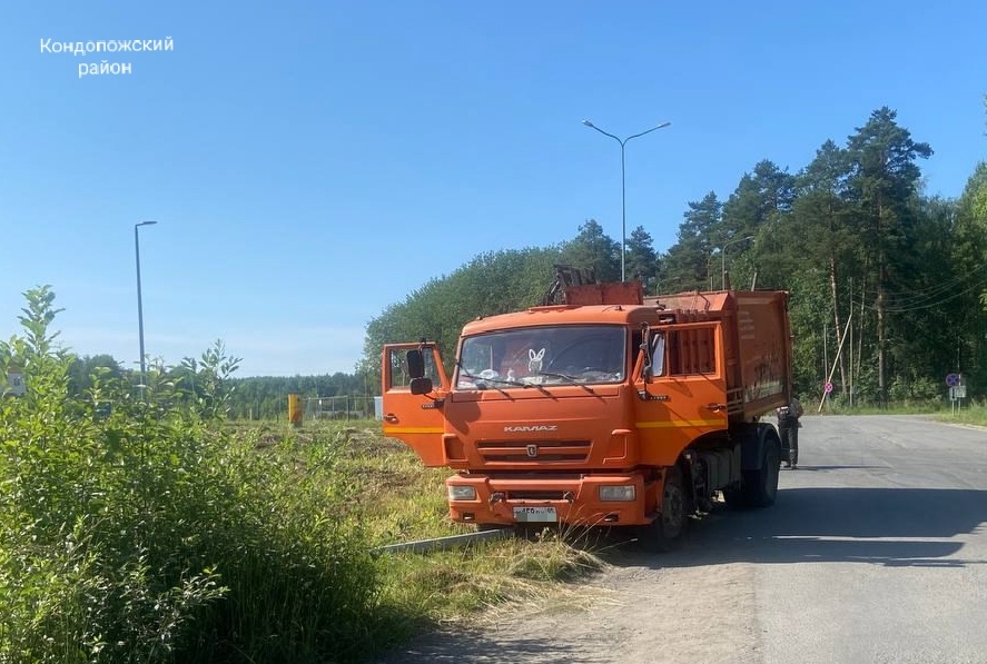 КАМАЗ снес столб ЛЭП, когда водителю стало плохо на трассе в Карелии