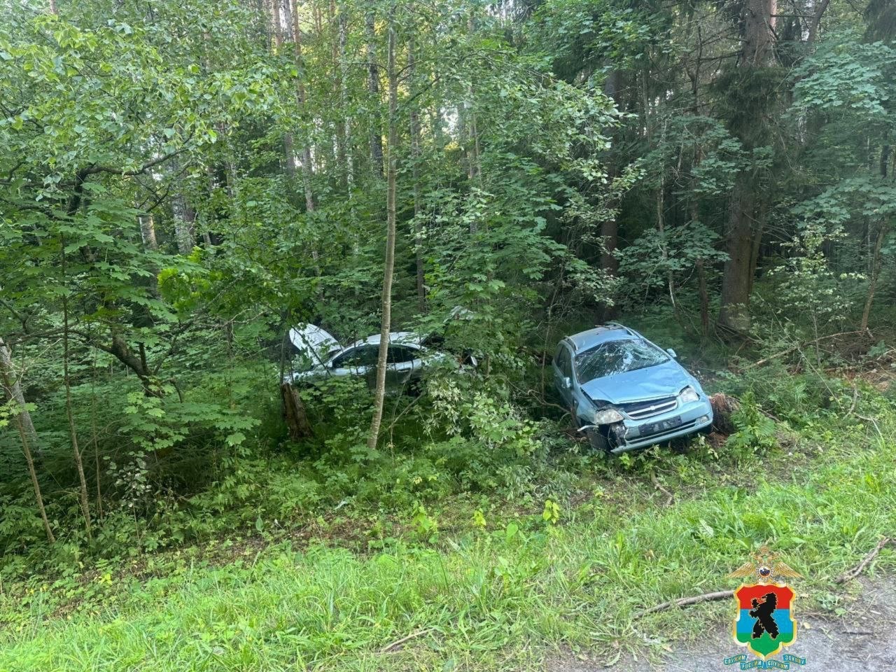 Из-за опасного обгона четыре машины столкнулись на трассе в Карелии: два авто улетели в кювет