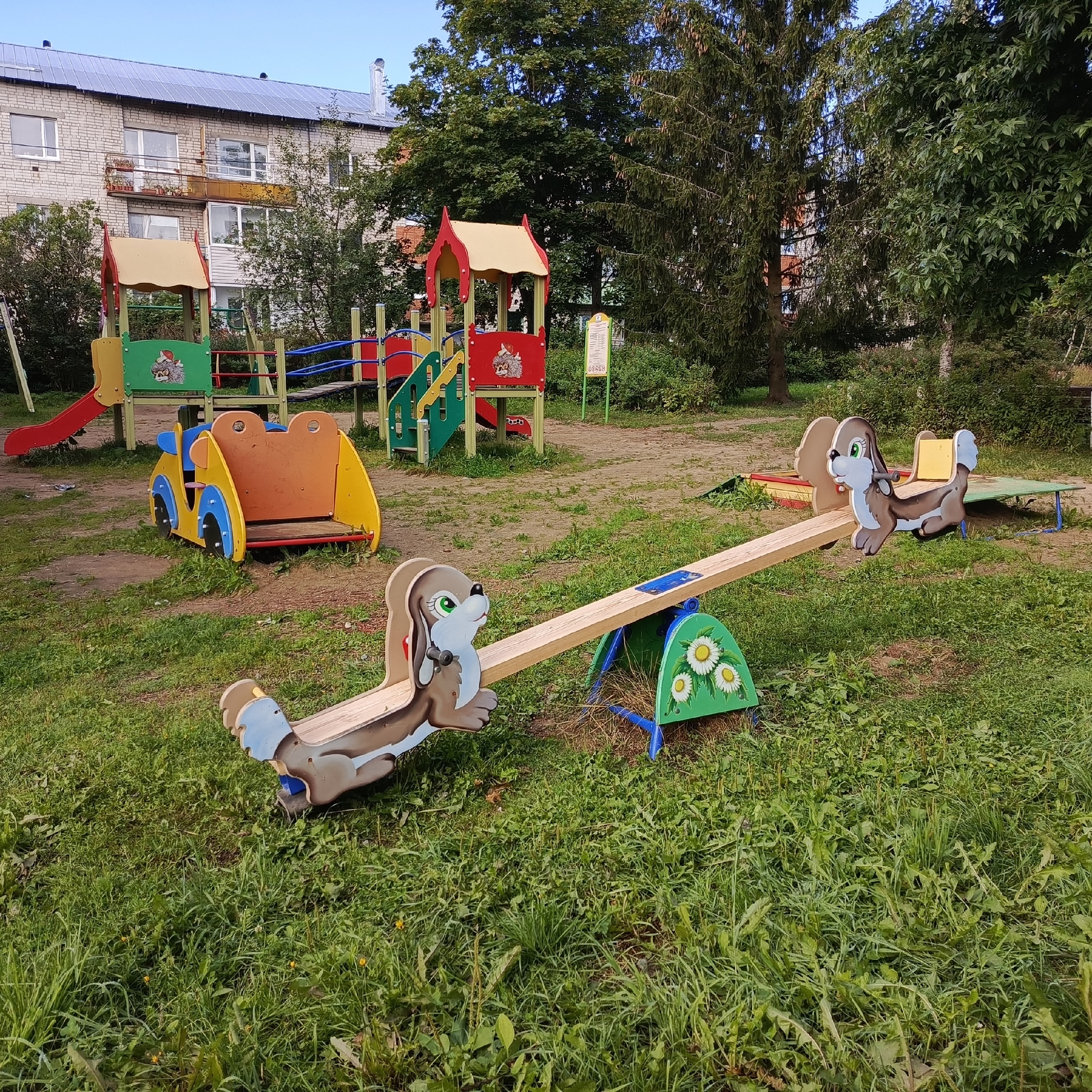 В карельском селе жители поддерживают порядок на детской площадке своими силами