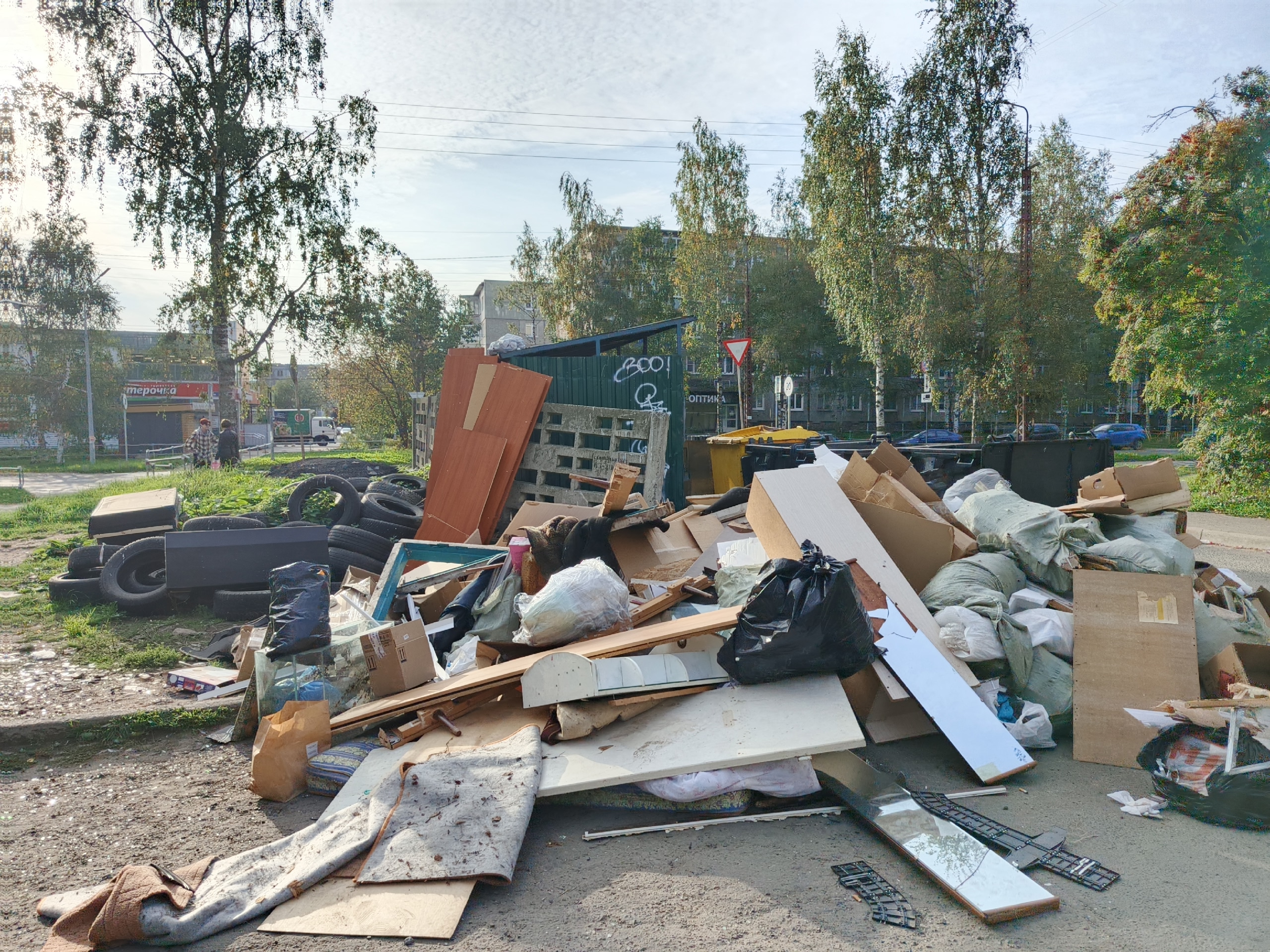 Мусорные контейнеры на дороге мешают пешеходам и машинам