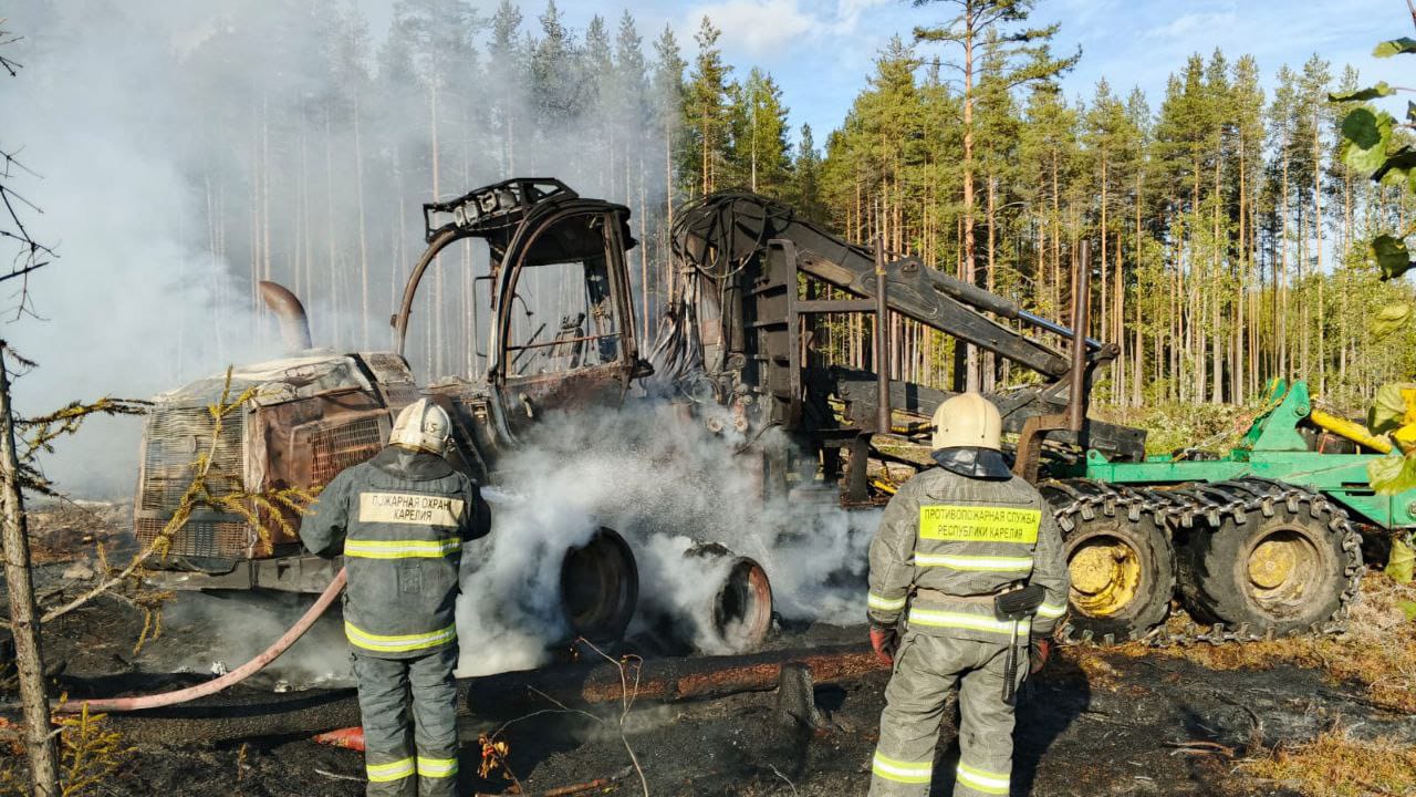 Трактор загорелся в Карелии прямо на делянке