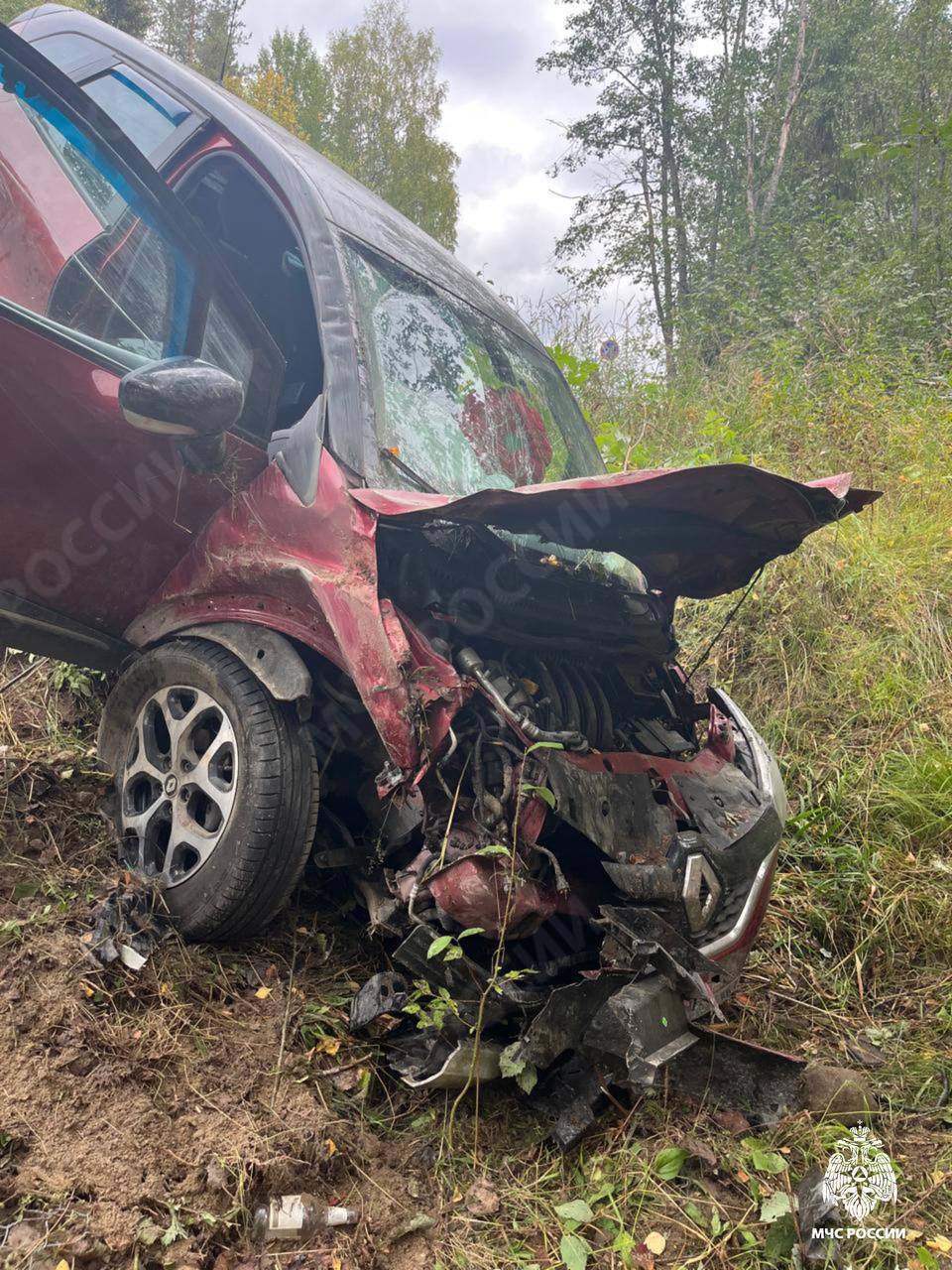 Автомобиль с людьми улетел в кювет в Прионежском районе