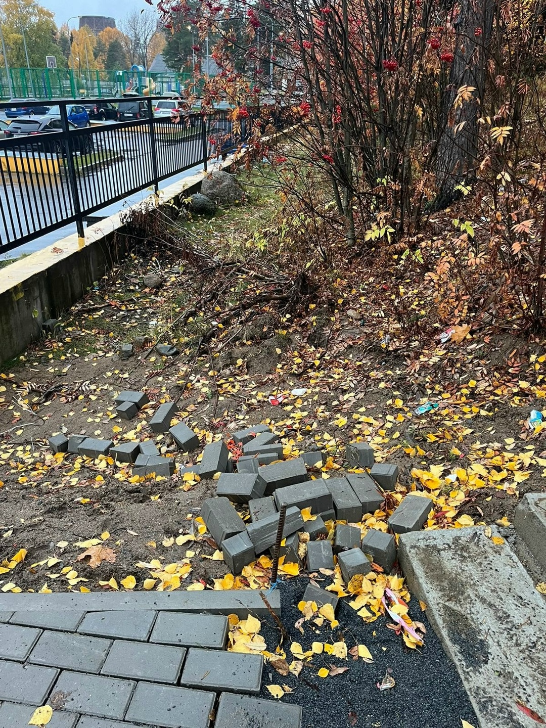 В одном из скверов Петрозаводска из лестницы торчит арматура