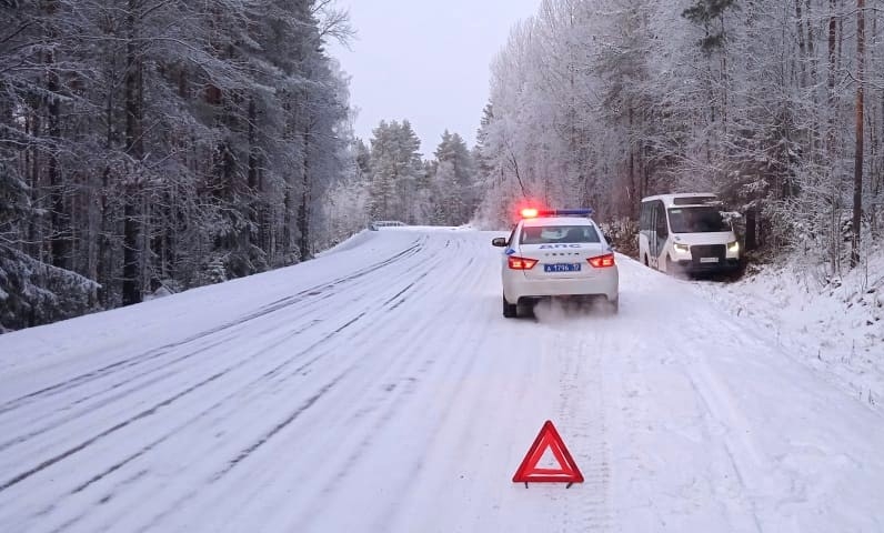 Рейсовый автобус вылетел в кювет в районе Карелии