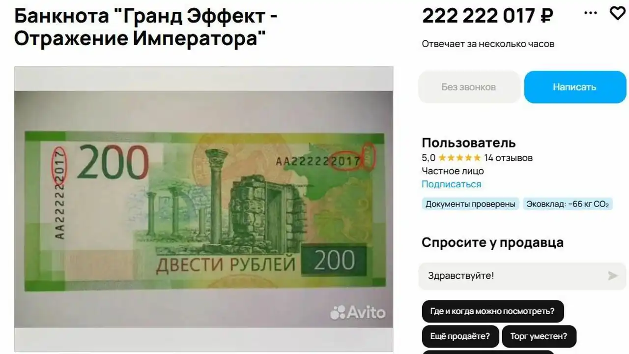 Петрозаводчанин оценил купюру в 222 миллиона рублей и выставил на продажу