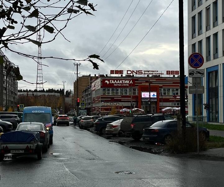 Водители заставили машинами газон в Петрозаводске