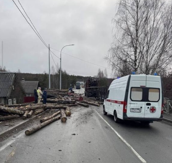 Движение перекрыто из-за смертельной аварии: лесовоз раздавил легковушку в Прионежье