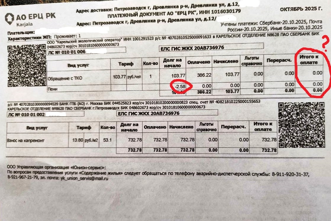 Пенсионерка из Петрозаводска обнаружила спорный момент в квитанции за вывоз мусора
