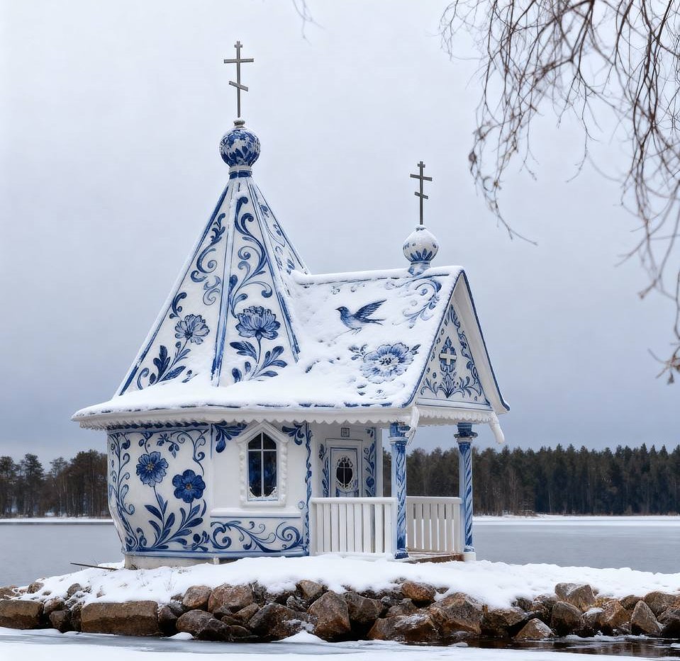 Костомукша оделась в гжель