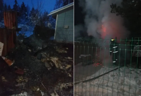 Пожарные спасли от пожара дома рядом с горящим сараем в деревне Карелии