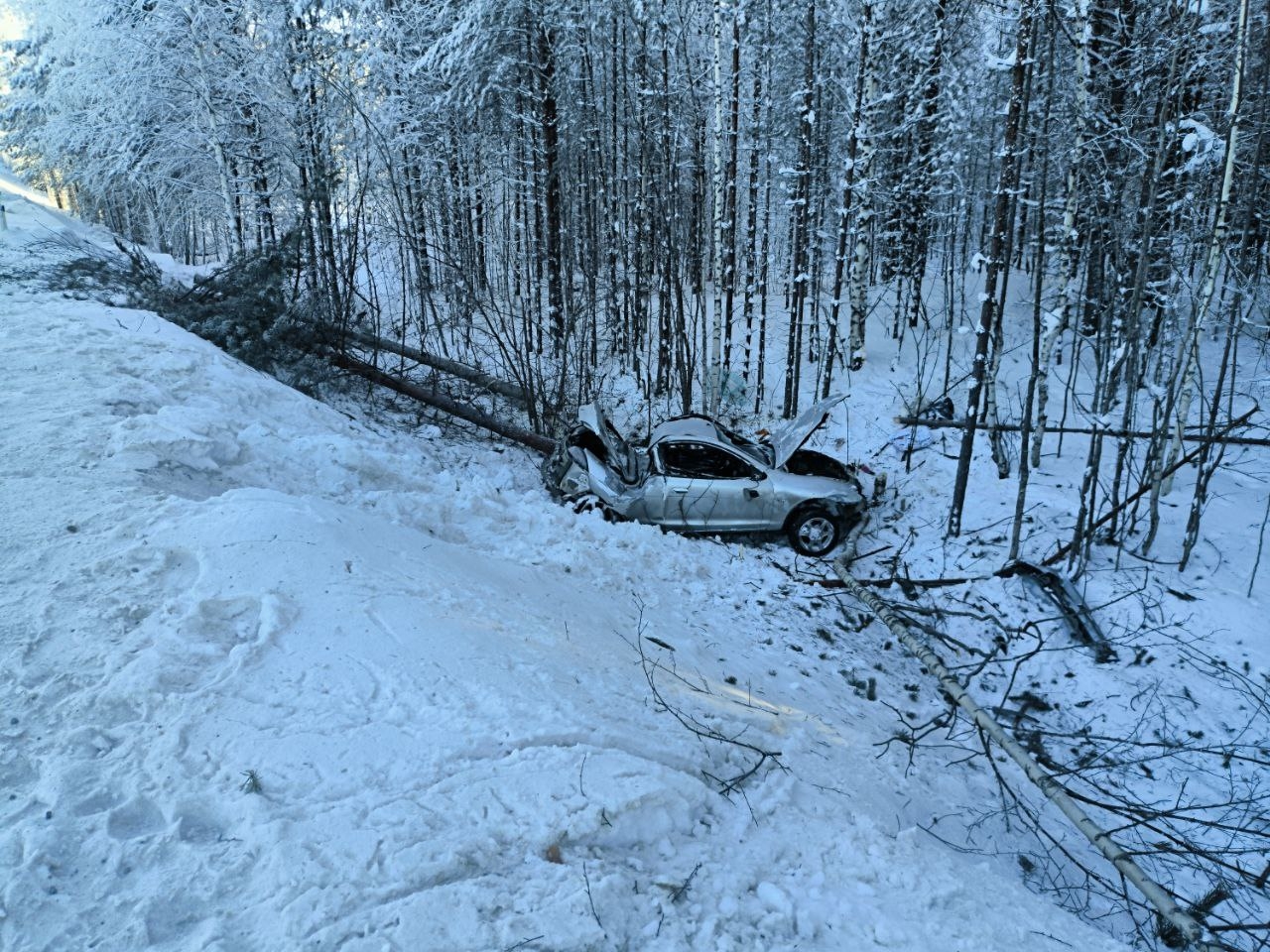 Подросток опрокинул с трассы отцовскую машину в Муезерском районе