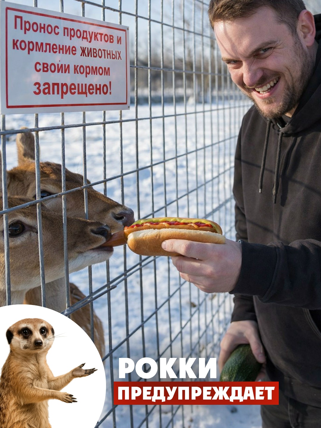 Сурикат Рокки отчитал посетителей зоопарка в Карелии за попытку накормить животных «вредной» едой