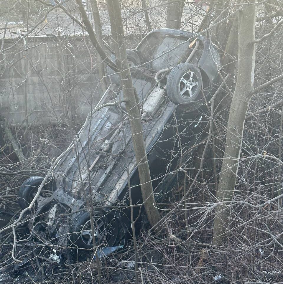 Иномарка повисла на деревьях на выезде из Петрозаводска