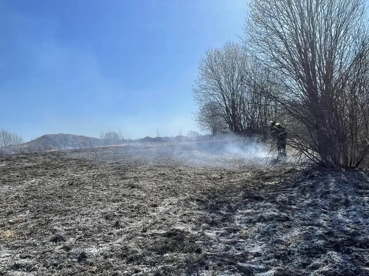 Огонь подбирался к городскому кладбищу: два пожара потушили огнеборцы Пудожа